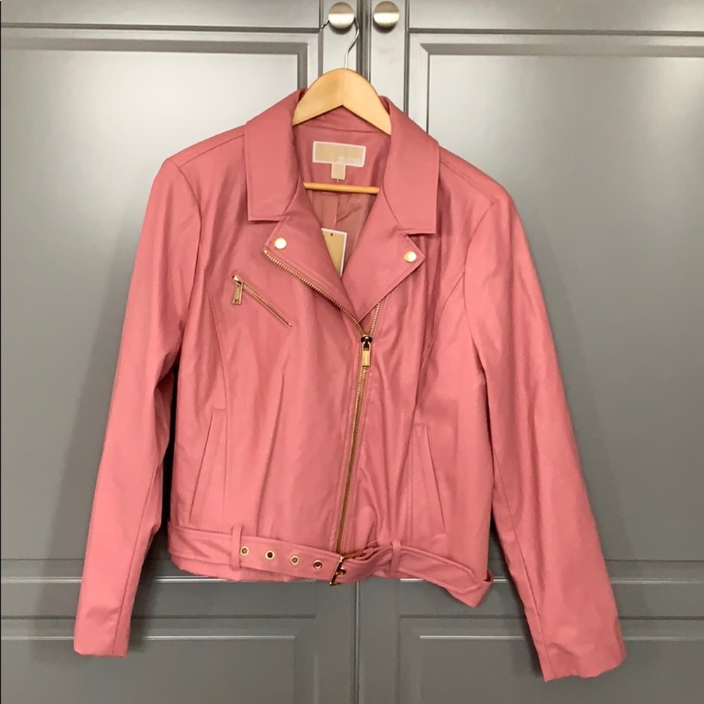 Michael Kors Pink Faux Leather Moto Jacket